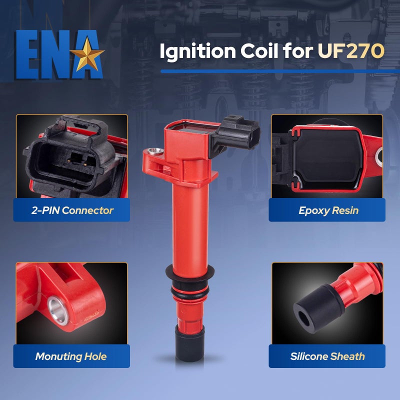ENA Set of 6 Red Ignition Coil for UF270 56028138 Compatible with Dodge Jeep Mitsubishi Dakota Durango 1500 Nitro Cherokee Commander Raider Liberty 3.7L V6 2002 2003 2004 2005 2006 2007 2008 - Image 2